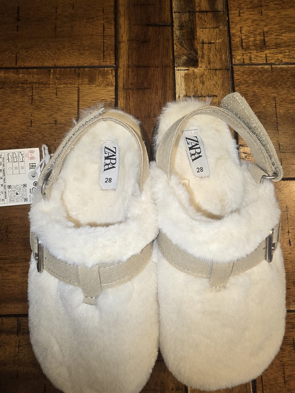 ZARA Plush Faux Fur Cream Slipons- Kids